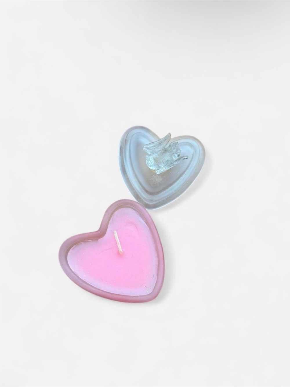 AVON Heart Shaped Frosted Glass Dish W/ Pink Candle 1984